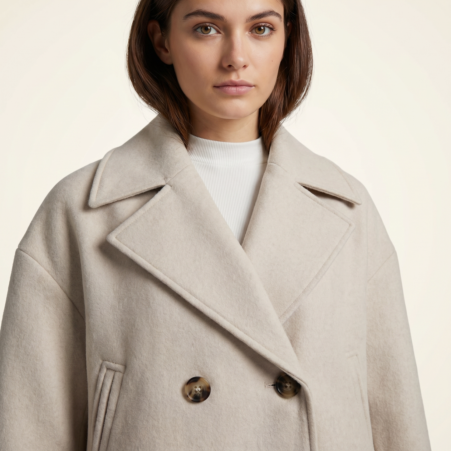 Women's Smooth Polyester Short Jacket | Stylish Double-Breasted Design for Spring & Fall