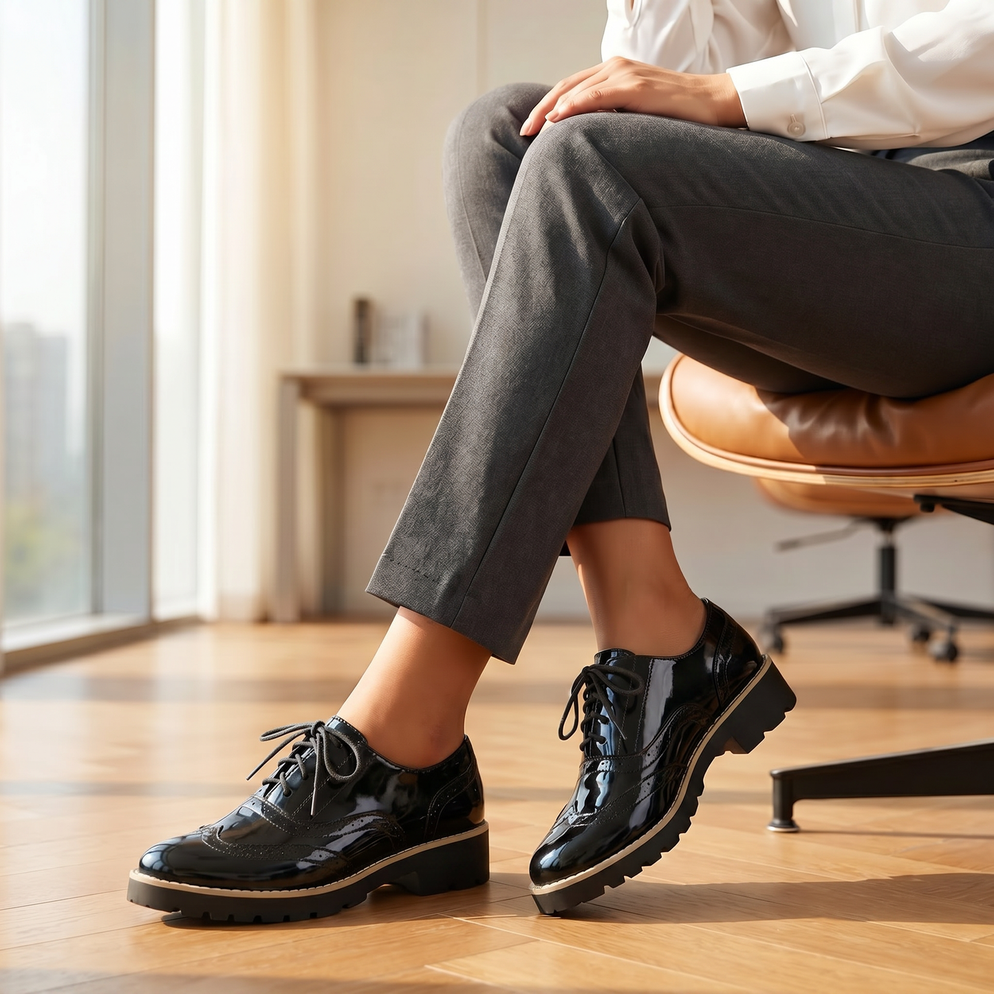 Women's Patent Leather Brogue Shoes | Oxford Style | Comfortable All-Day Wear