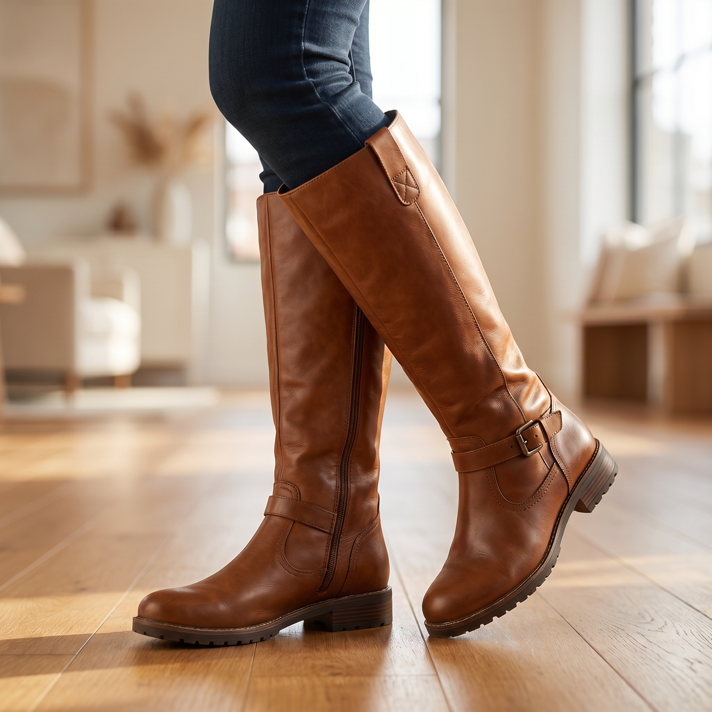 Women's PU Leather Knee High Boots | Supportive Warm Winter Footwear