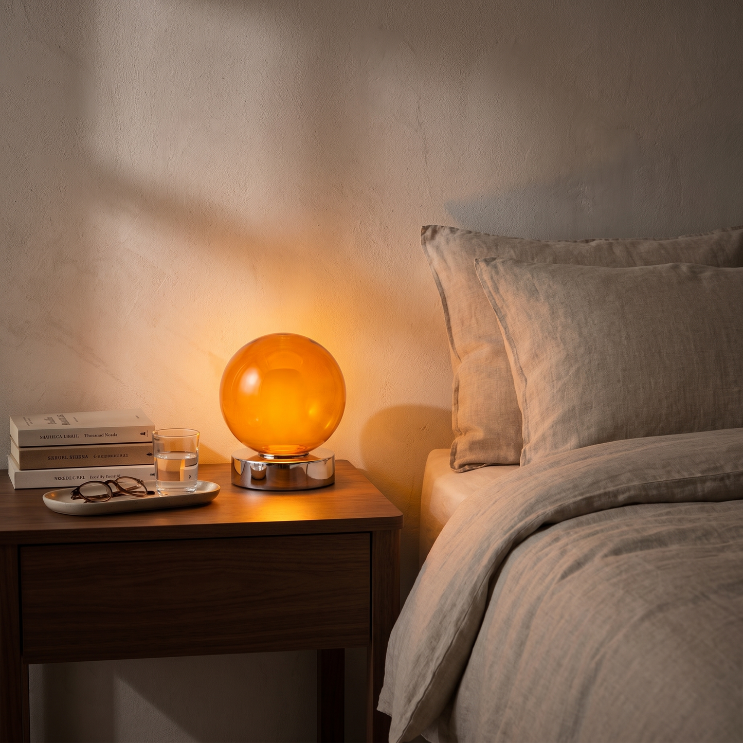 AmberGlow | Elegant Soft Glass Bedside Table Lamp with Adjustable Light