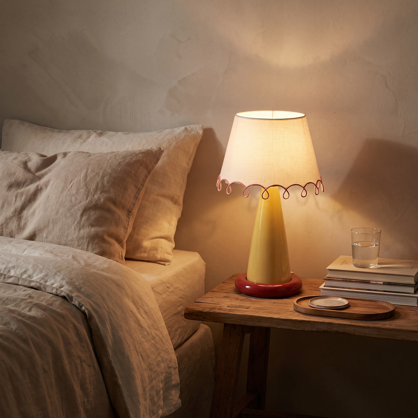 CoralGlow | Stylish Modern LED Bedside Table Lamp with Fiber Shade