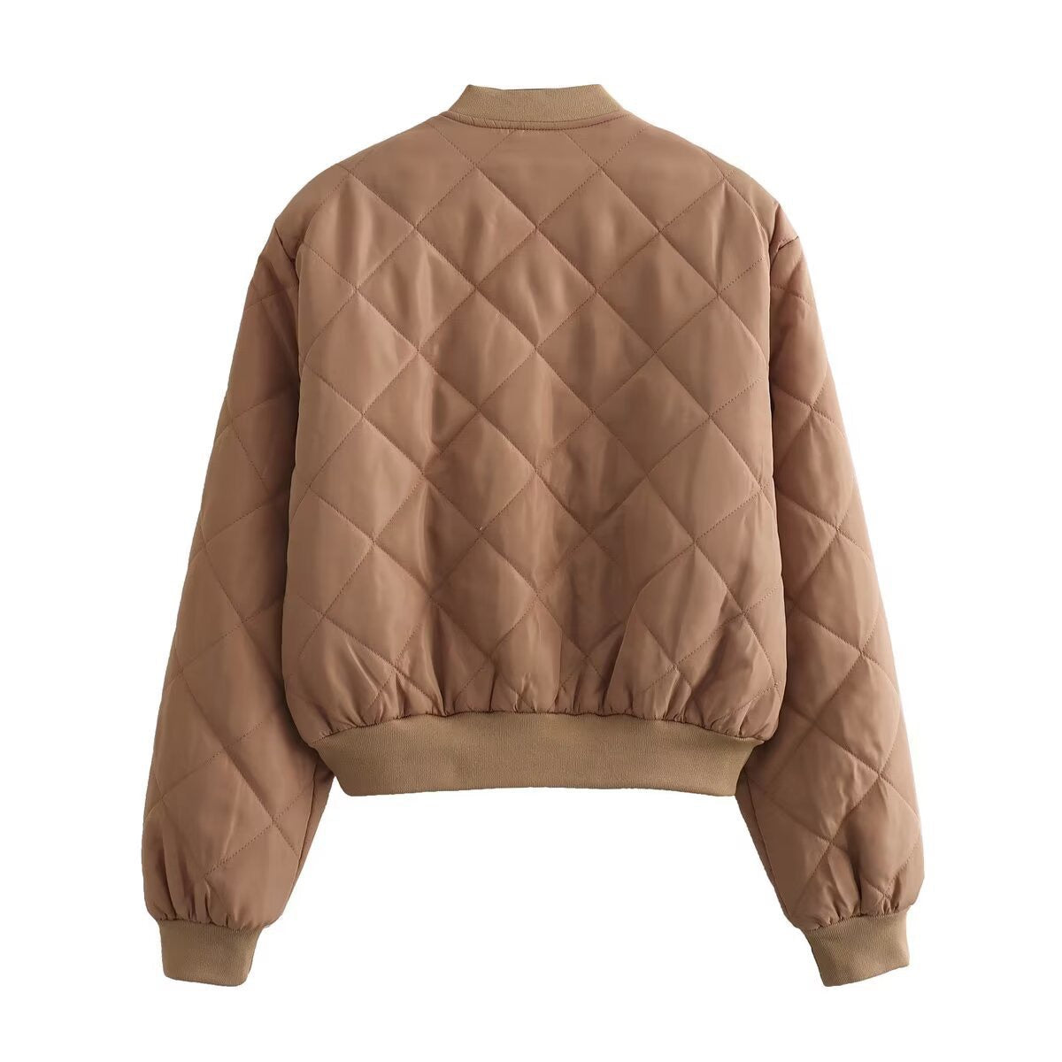 Women's Quilted Polyester Bomber Jacket | Stylish Cropped Winter Outerwear 1