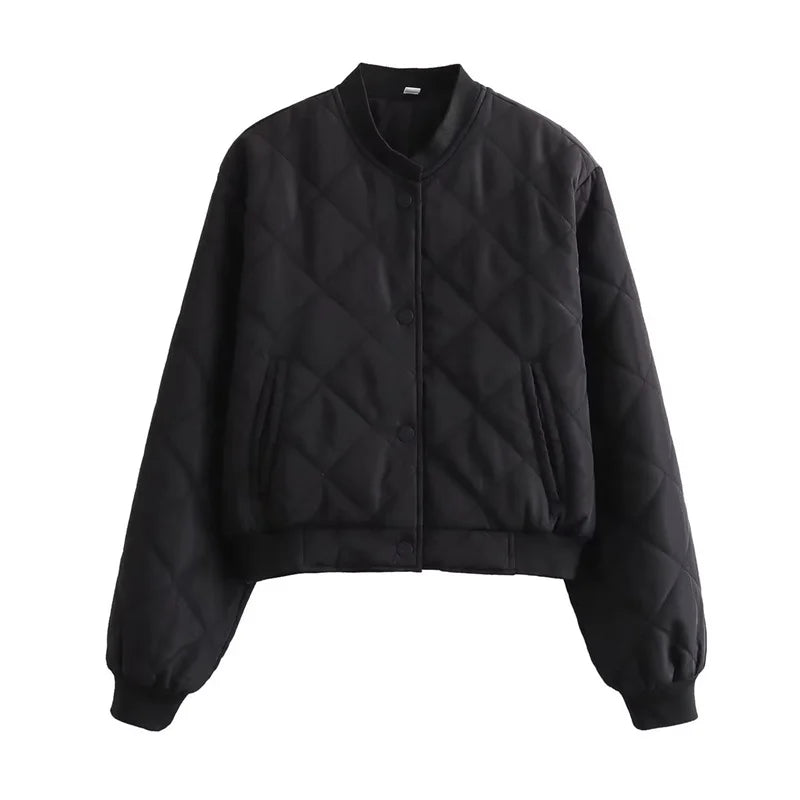 Women's Quilted Polyester Bomber Jacket | Stylish Cropped Winter Outerwear 5