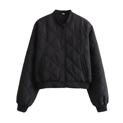 Women's Quilted Polyester Bomber Jacket | Stylish Cropped Winter Outerwear 5