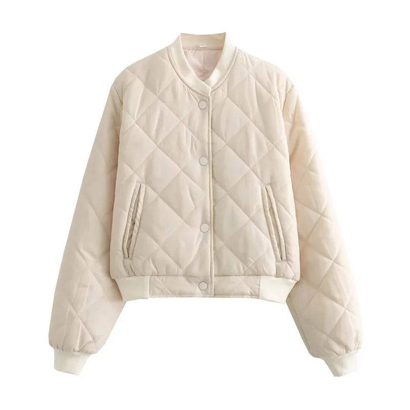 Women's Quilted Polyester Bomber Jacket | Stylish Cropped Winter Outerwear 7