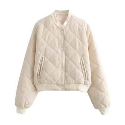 Women's Quilted Polyester Bomber Jacket | Stylish Cropped Winter Outerwear 7
