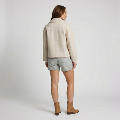 Women's Smooth Polyester Short Jacket | Stylish Double-Breasted Design for Spring & Fall