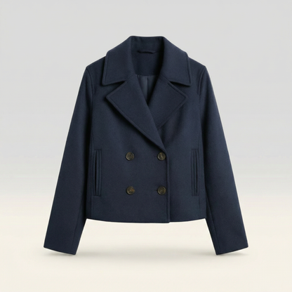 Women's Smooth Polyester Short Jacket | Stylish Double-Breasted Design for Spring & Fall