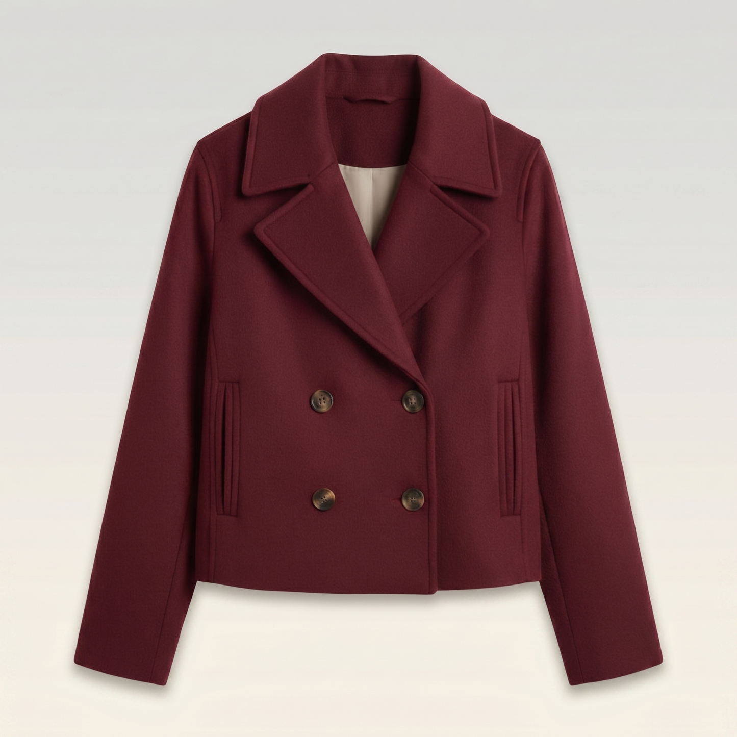 Women's Smooth Polyester Short Jacket | Stylish Double-Breasted Design for Spring & Fall