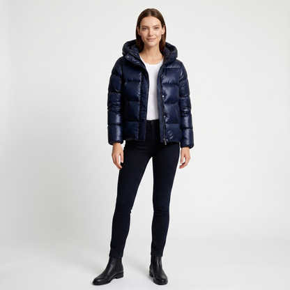 Women's Glossy Quilted Jacket | Stylish Short Hooded Puffer Coat for Cool Weather