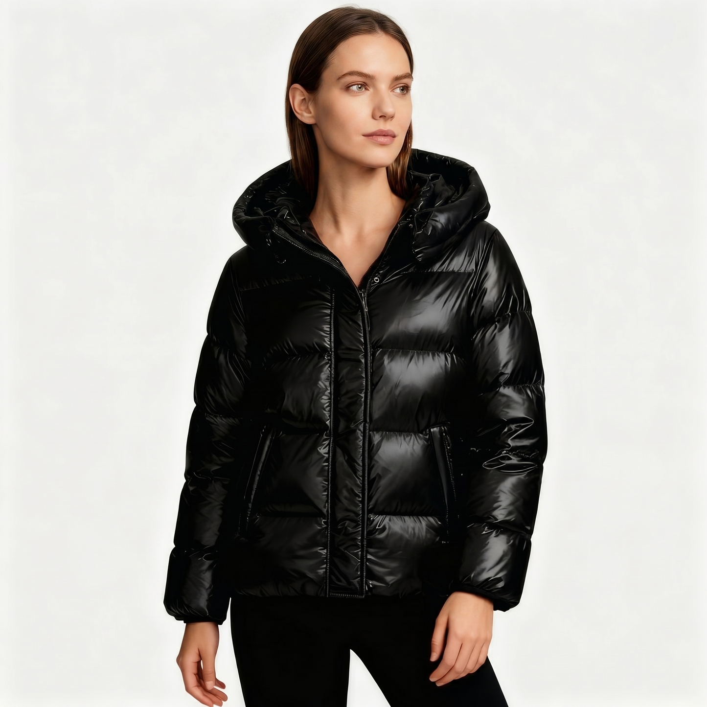 Women's Glossy Quilted Jacket | Stylish Short Hooded Puffer Coat for Cool Weather