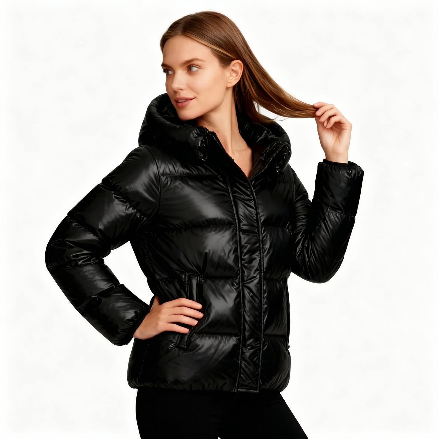 Women's Glossy Quilted Jacket | Stylish Short Hooded Puffer Coat for Cool Weather