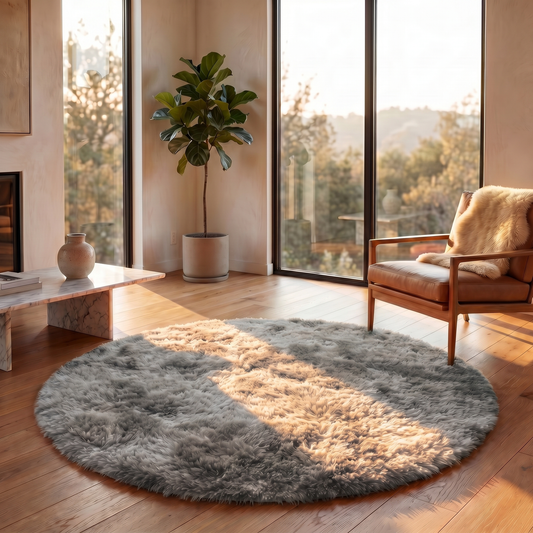 Cozy Collection | Round Soft Polyester Rug with Fluffy Texture | Perfect for Relaxation in Any Room