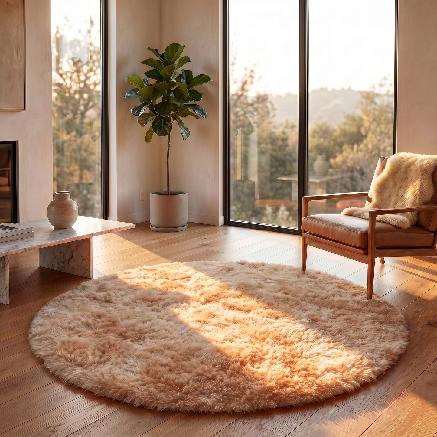 Cozy Collection | Round Fluffy Rug | Soft Polyester