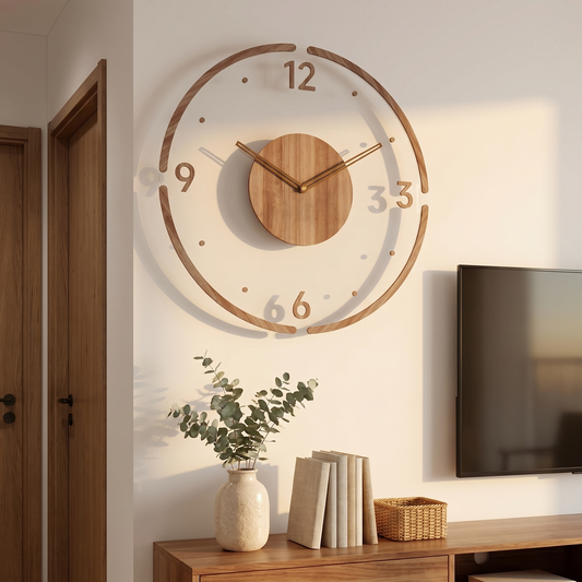 Modern Wooden Wall Clock | Large Silent Quartz Design with Minimalist Style | Elegant Home Decor for Any Room