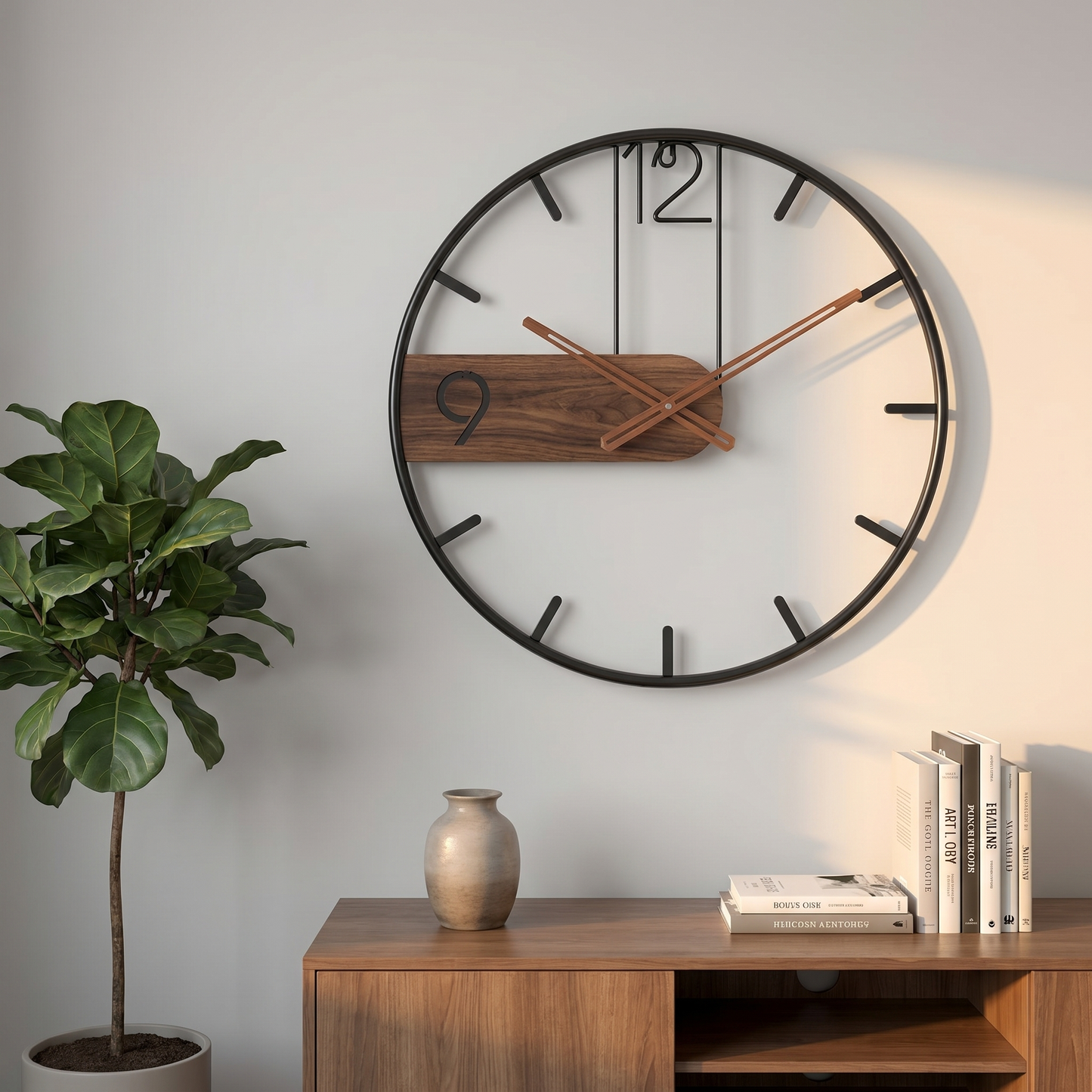 Walnut Wall Clock | Silent Quartz Mechanism | Modern Design