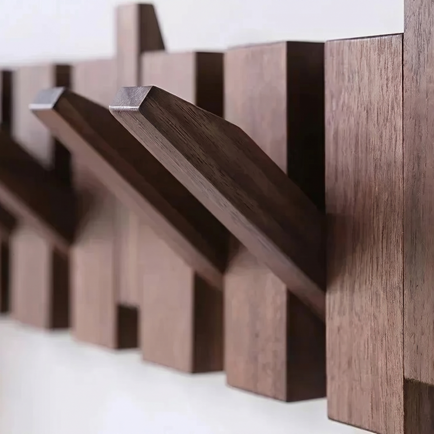 Wooden Wall Shelf with Adjustable Hooks | Beech & Walnut | Artistic Design