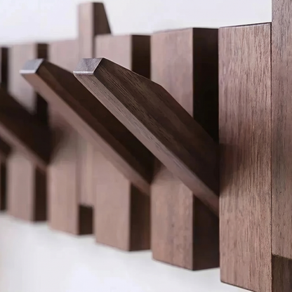 Wooden Wall Shelf with Adjustable Hooks | Beech & Walnut | Artistic Design