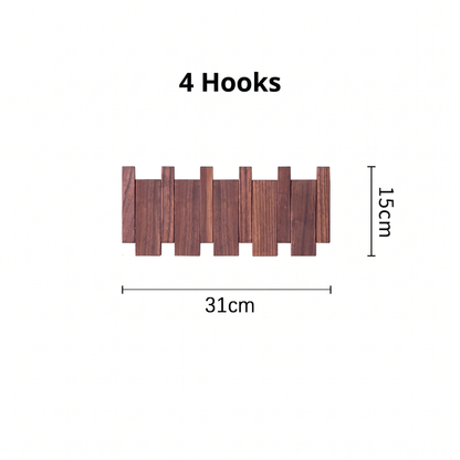 Wooden Wall Shelf with Adjustable Hooks | Beech & Walnut | Artistic Design