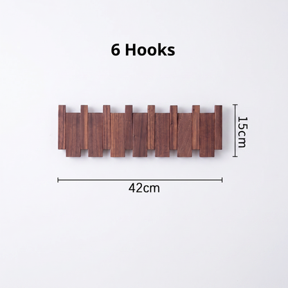 Wooden Wall Shelf with Adjustable Hooks | Beech & Walnut | Artistic Design