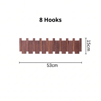 Wooden Wall Shelf with Adjustable Hooks | Beech & Walnut | Artistic Design