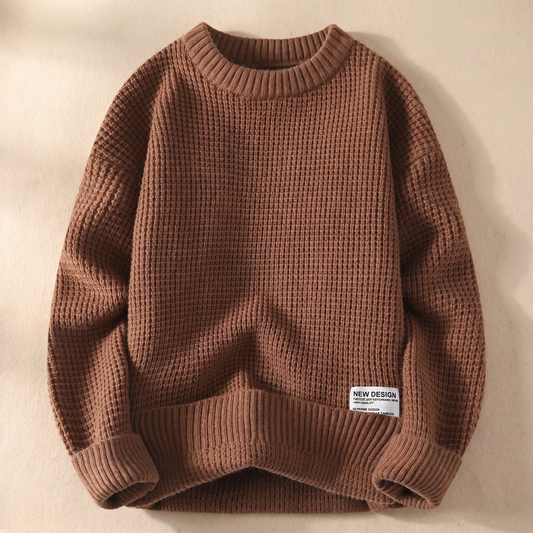 Men's Cotton Blend Waffle Knit Sweater | Cozy Casual Crew Neck Jumper