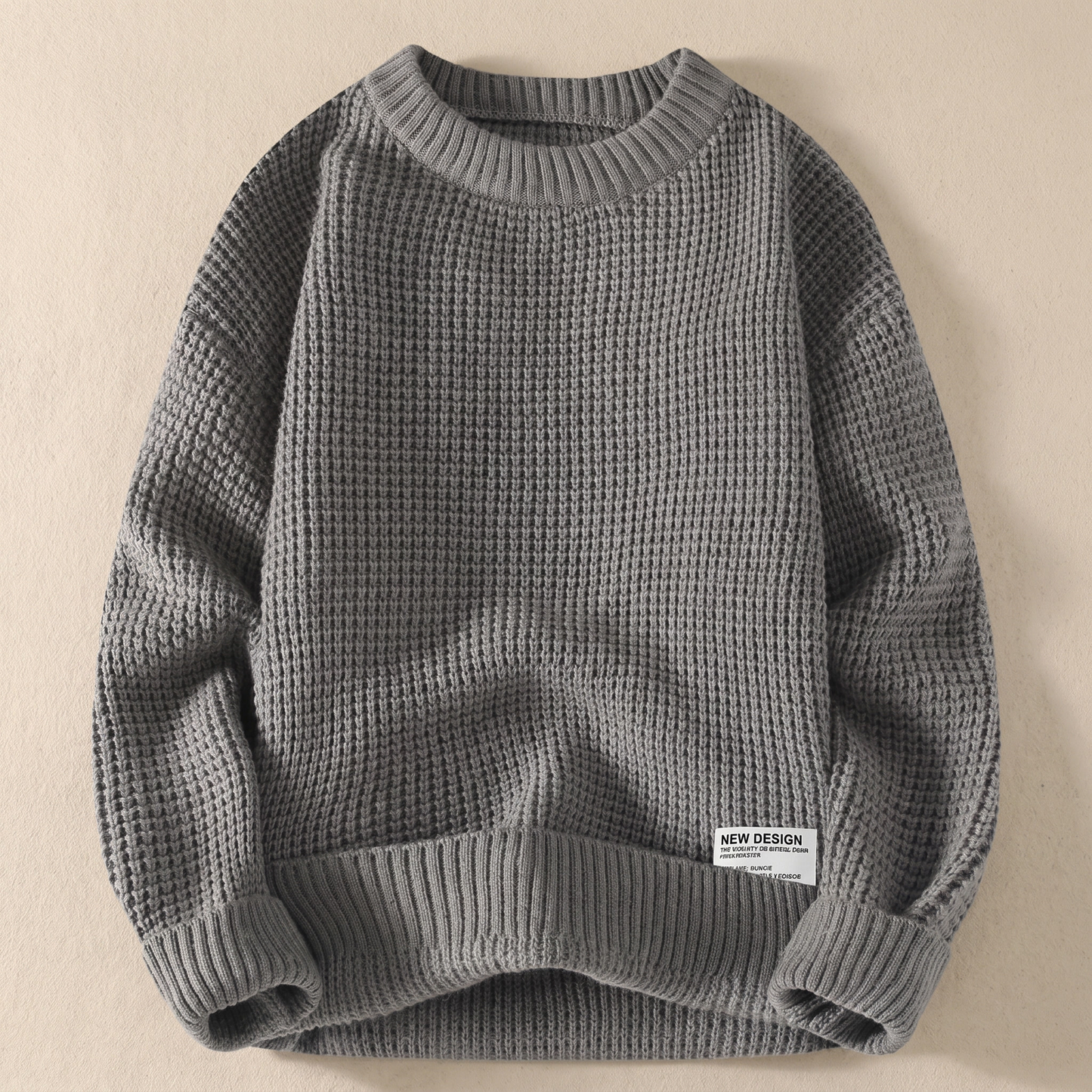 Men's Cotton Blend Waffle Knit Sweater | Cozy Casual Crew Neck Jumper