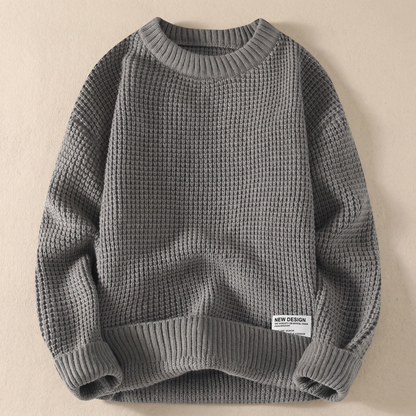 Men's Cotton Blend Waffle Knit Sweater | Cozy Casual Crew Neck Jumper
