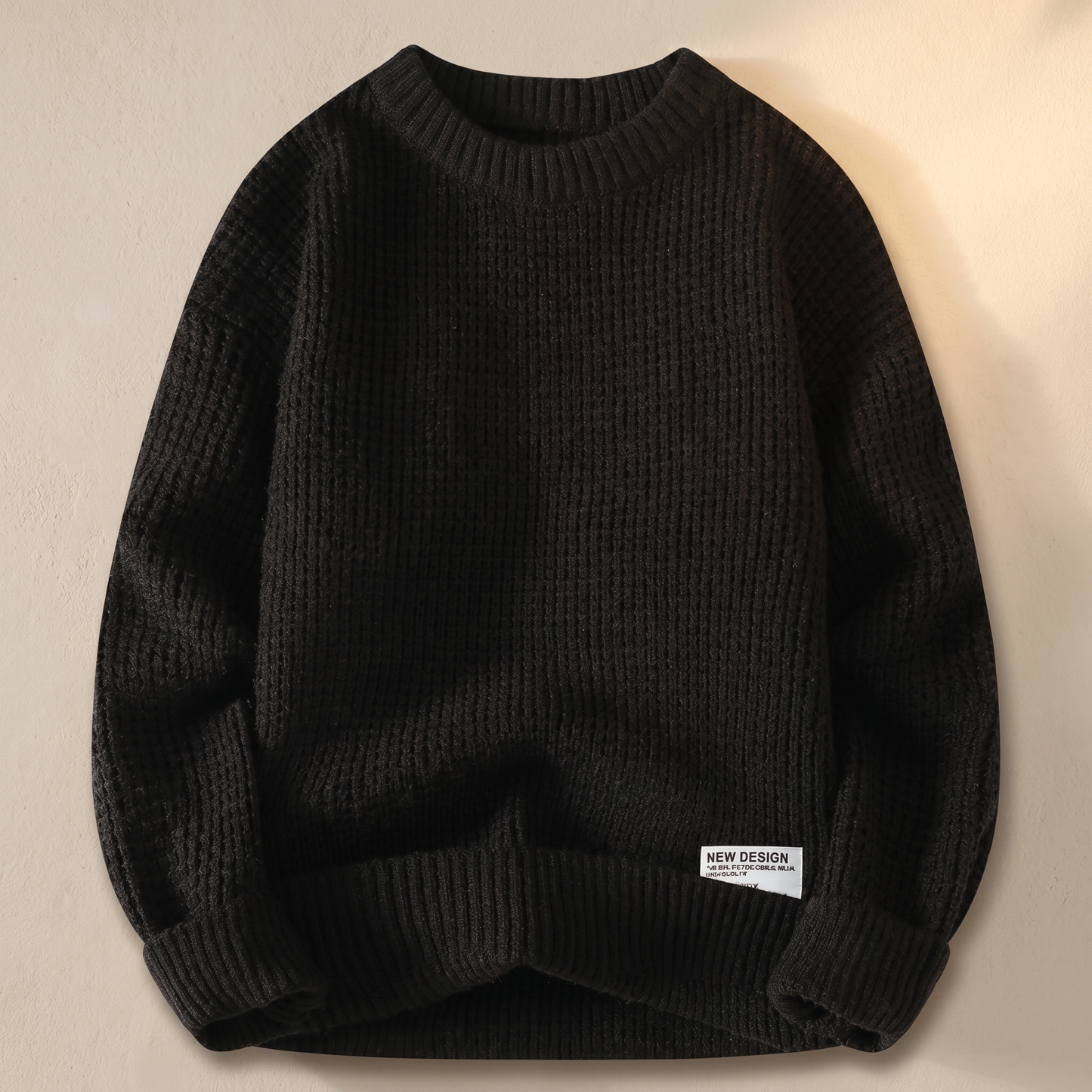 Men's Cotton Blend Waffle Knit Sweater | Cozy Casual Crew Neck Jumper