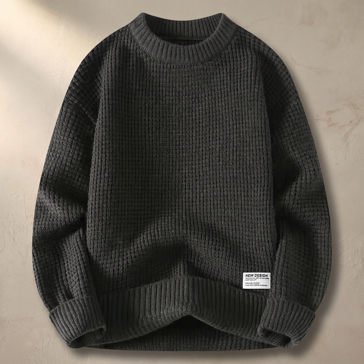 Men's Cotton Blend Waffle Knit Sweater | Cozy Casual Crew Neck Jumper