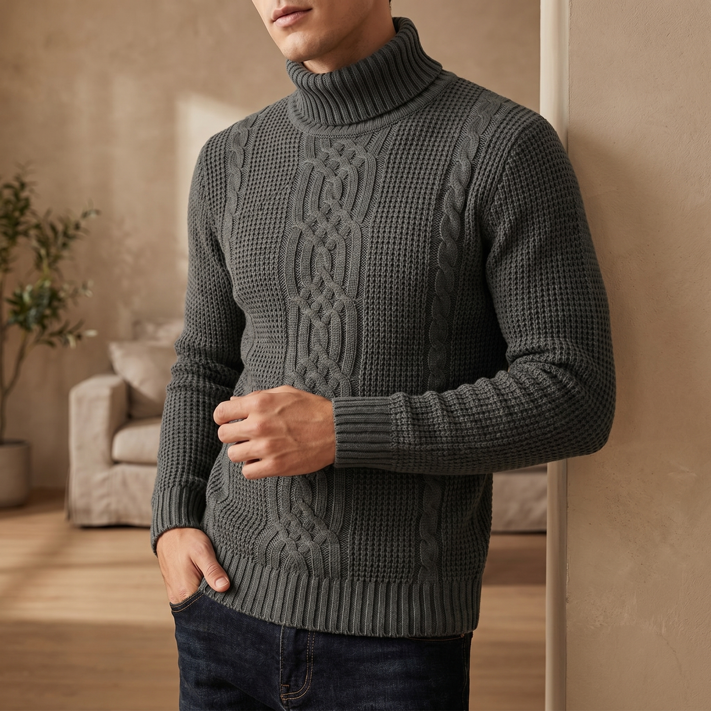 Men's Cotton Cable Knit Sweater | Stylish Warm Winter Pullover