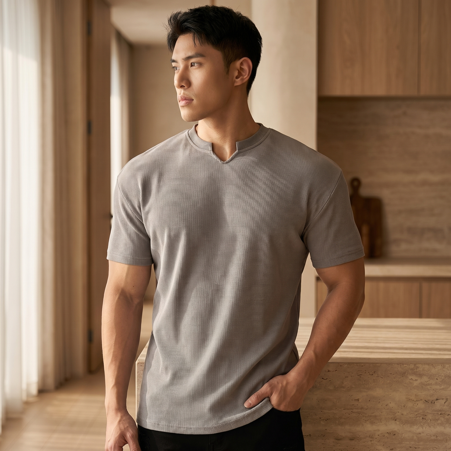 Men's Lightweight Cotton Blend V-Neck T-Shirt | Casual Comfortable Summer Top
