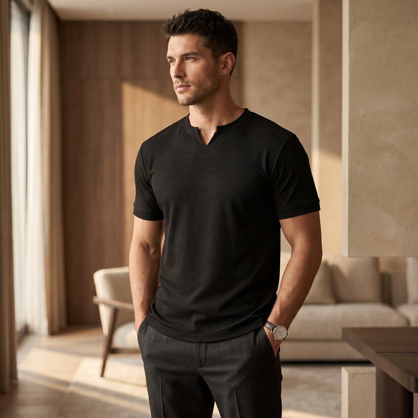 Men's Lightweight Cotton Blend V-Neck T-Shirt | Casual Comfortable Summer Top