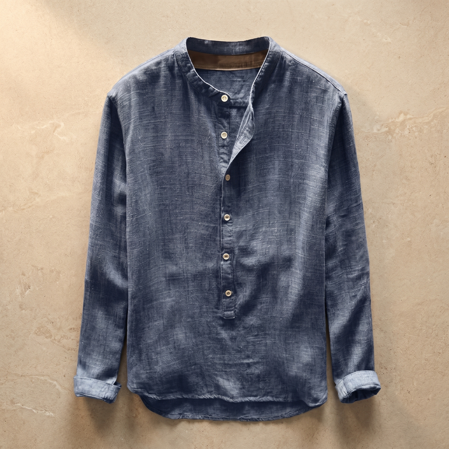 Men's Linen Blend Shirt | Slim Fit Henley Collar | Casual Summer Top