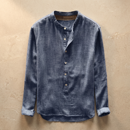 Men's Linen Blend Shirt | Slim Fit Henley Collar | Casual Summer Top
