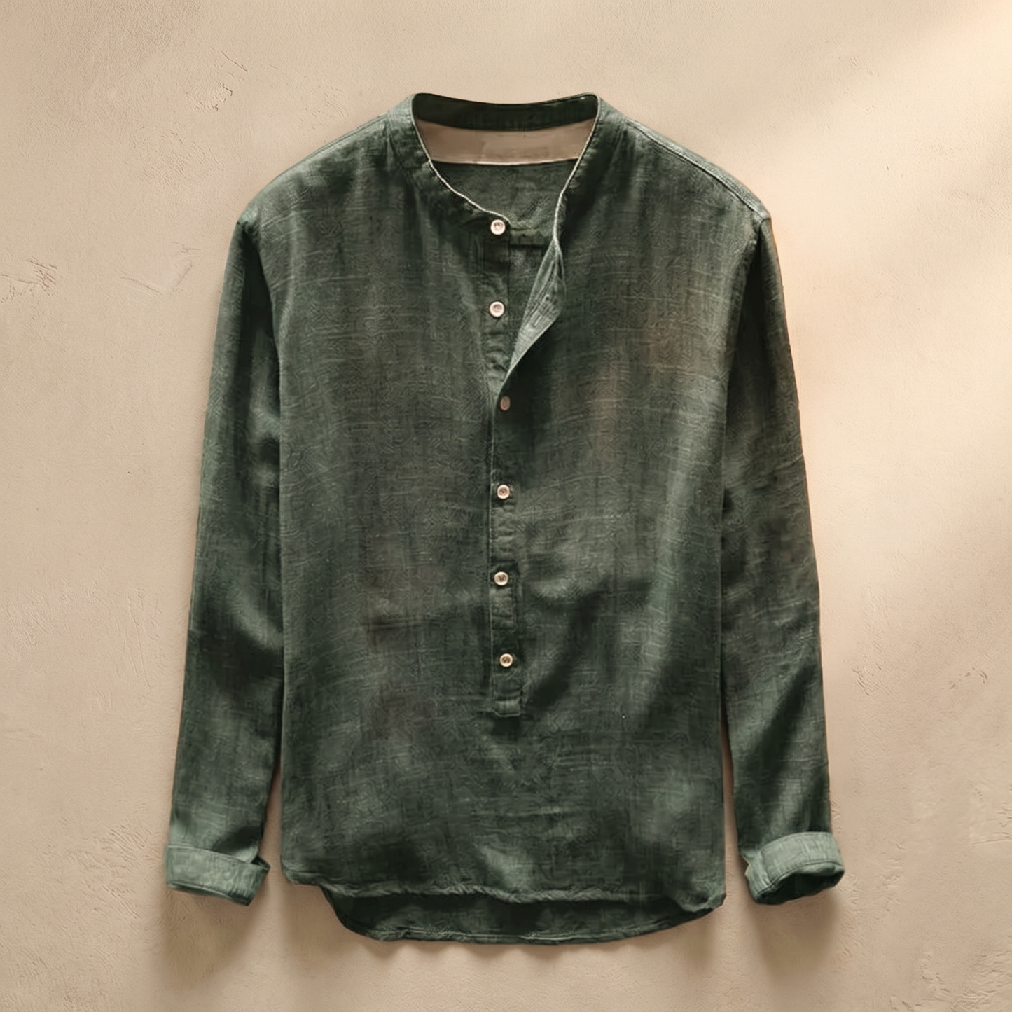 Men's Linen Blend Shirt | Slim Fit Henley Collar | Casual Summer Top