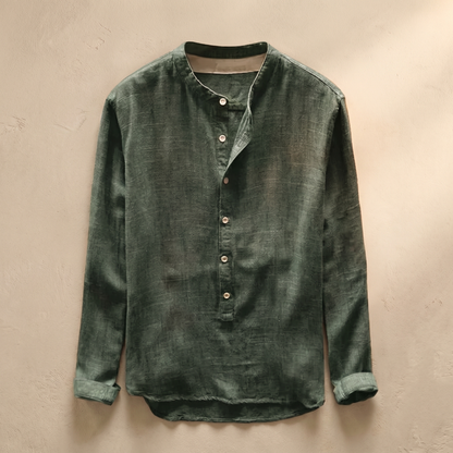 Men's Linen Blend Shirt | Slim Fit Henley Collar | Casual Summer Top