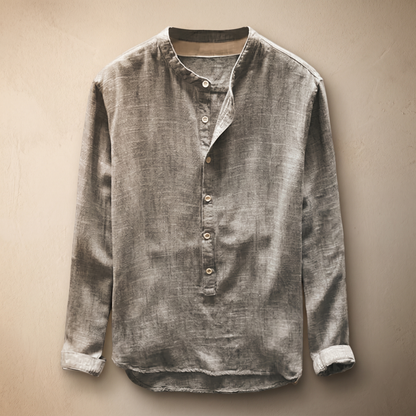 Men's Linen Blend Shirt | Slim Fit Henley Collar | Casual Summer Top