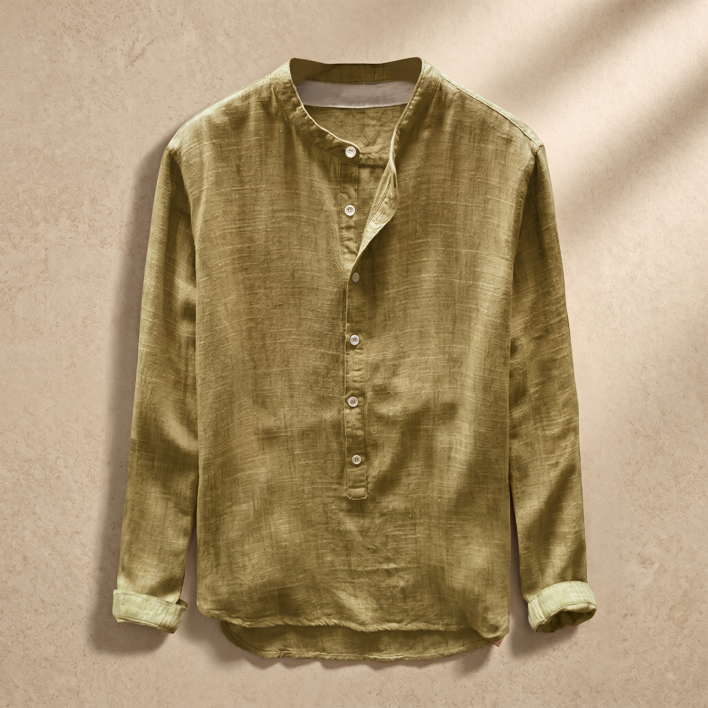 Men's Linen Blend Shirt | Slim Fit Henley Collar | Casual Summer Top
