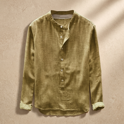Men's Linen Blend Shirt | Slim Fit Henley Collar | Casual Summer Top