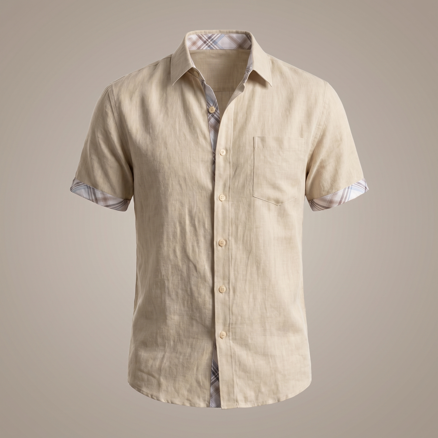 Men's Cotton Short Sleeve Shirt | Graphic Check Pattern | Casual Summer Top