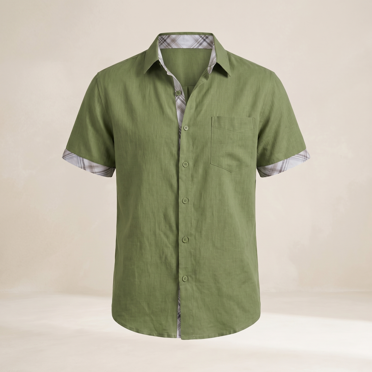 Men's Cotton Short Sleeve Shirt | Graphic Check Pattern | Casual Summer Top