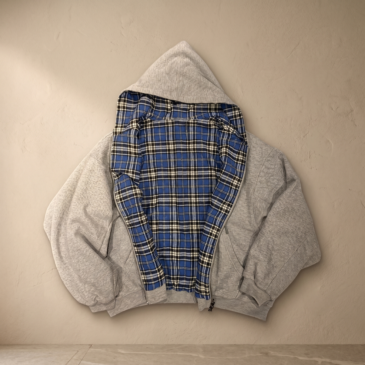 Men's Checkered Patchwork Zip Hoodie | Polyester Casual Sweatshirt