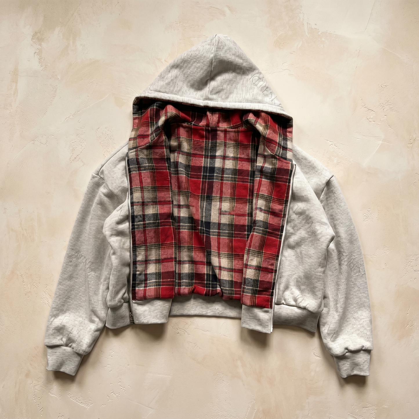 Men's Checkered Patchwork Zip Hoodie | Polyester Casual Sweatshirt