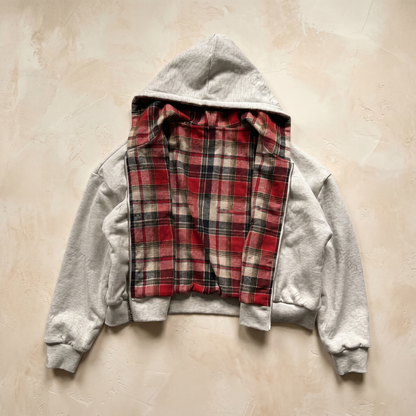 Men's Checkered Patchwork Zip Hoodie | Polyester Casual Sweatshirt