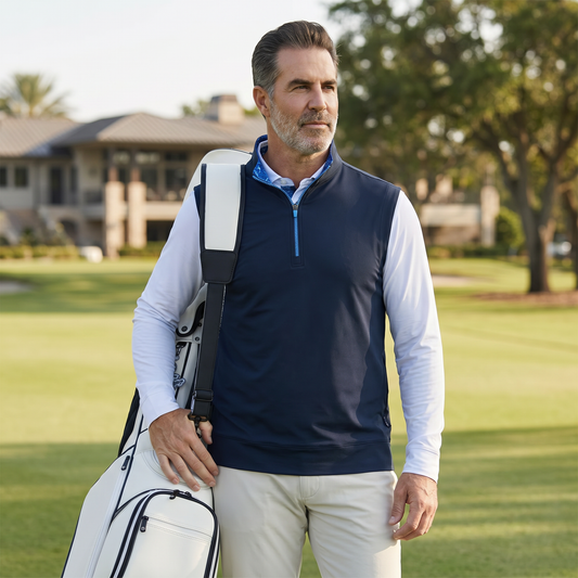 Men's Stretch Fabric Golf Vest | Stylish Print Quarter Zip Design for Enhanced Performance