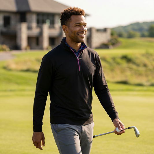 Men's Moisture-Wicking Fleece Quarter Zip Pullover | Lightweight Stretch Golf Jumper