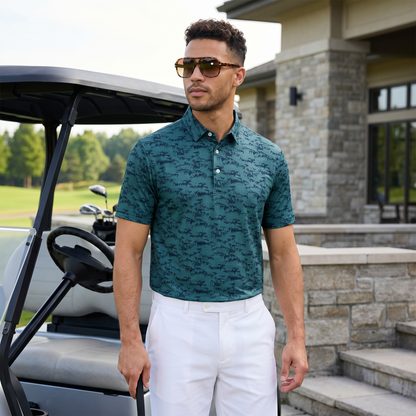 Men's Heather Print Polo Shirt | Moisture-Wicking UPF 50+ | 4-Way Stretch