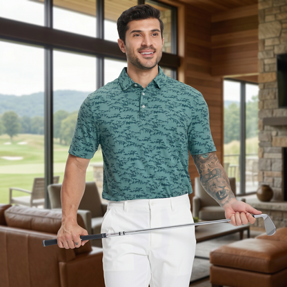 Men's Heather Print Polo Shirt | Moisture-Wicking UPF 50+ | 4-Way Stretch
