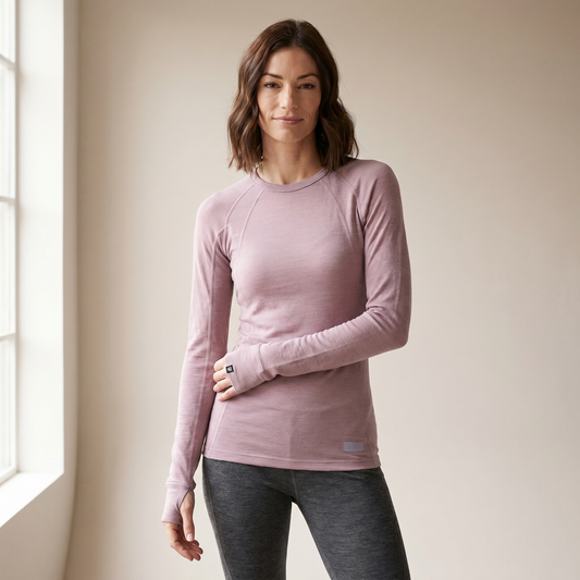 Women's Merino Wool Thermal Long Sleeve Top | Breathable Base Layer | Crew Neck
